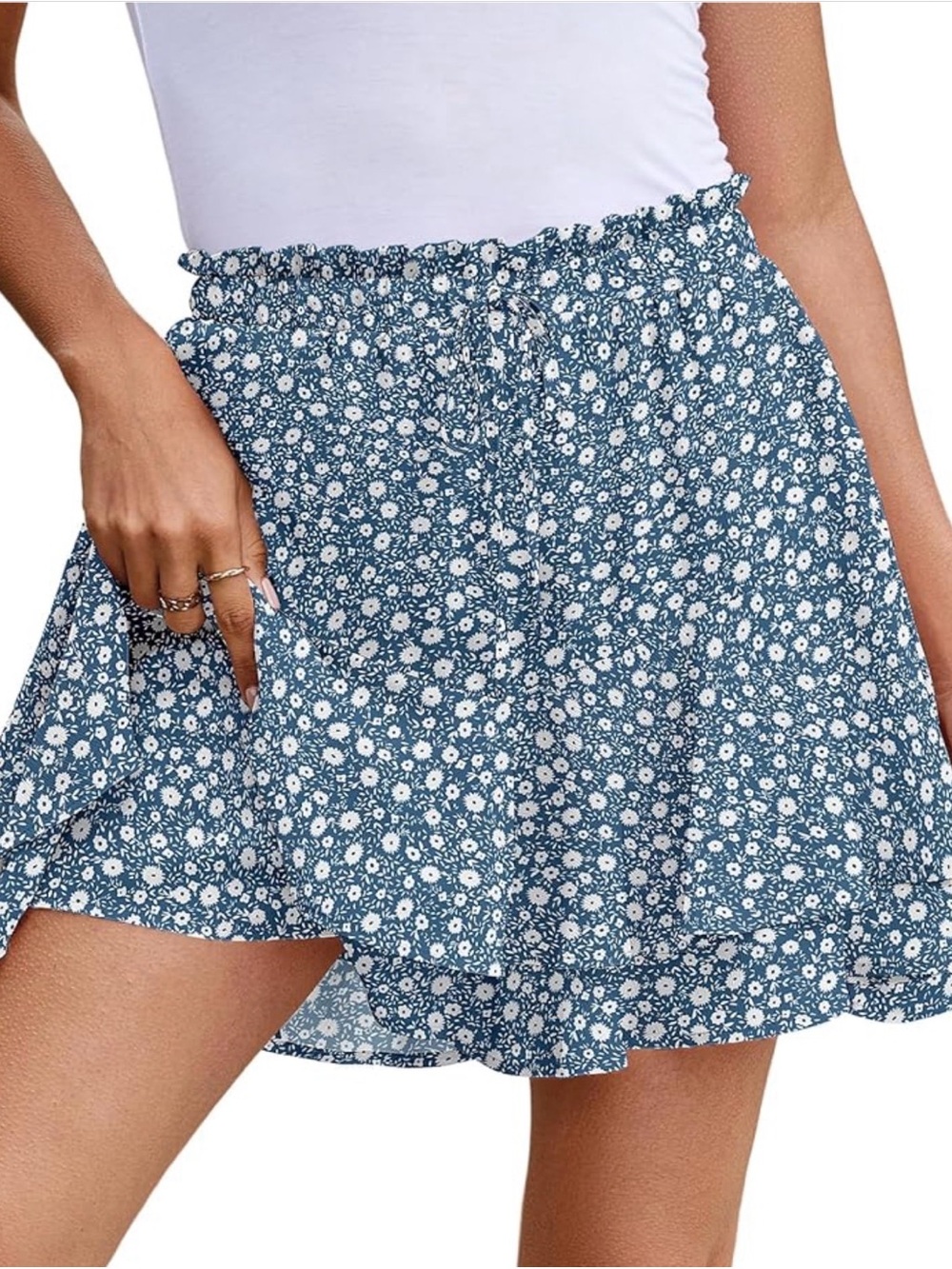 Floral Ruffle Mini Skort in Blue Daisy